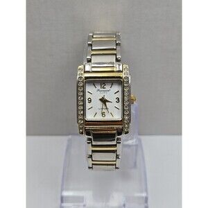 Gruen Precision Womens Two Tone Crystals Tank Quartz Dress Watch New Battery